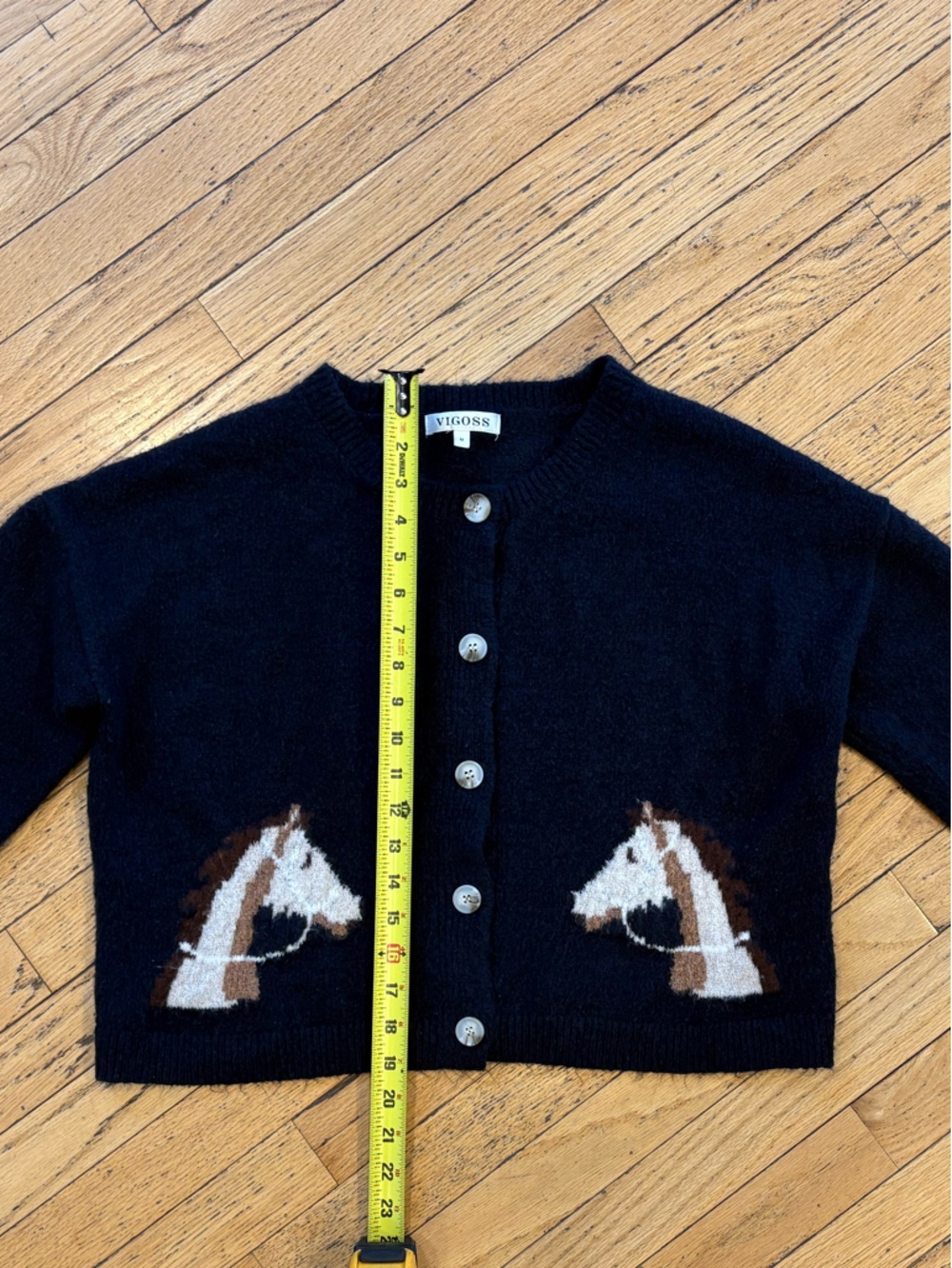 Vigoss Navy Blue Button-Up Cardigan with Horse Intarsia - Picture 8 of 11